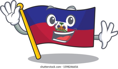 Waving cute smiley flag haiti Scroll cartoon character design