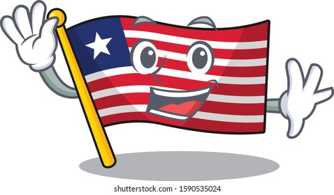 Waving cute smiley flag liberia Scroll cartoon character design