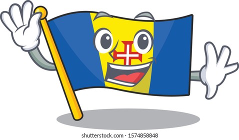 Waving cute smiley flag madeira cartoon character style