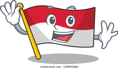 Waving cute smiley flag monaco Scroll cartoon character design