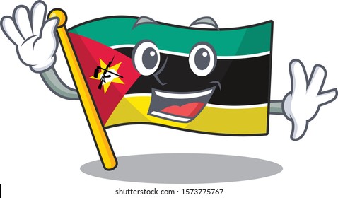 Waving cute smiley flag mozambique cartoon character style