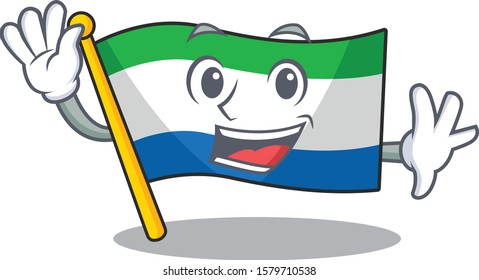 Waving cute smiley flag sierra leone cartoon character style