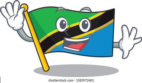 Waving cute smiley flag tanzania cartoon character style