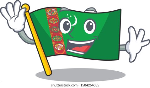 Waving cute smiley flag turkmenistan cartoon character style