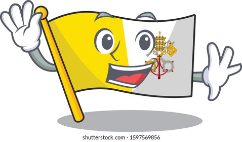 Waving cute smiley flag vatican city Scroll cartoon character design