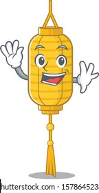 Waving cute smiley lamp hanging cartoon character style