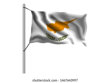 Waving Cyprus flag on flagpole on isolated background, flag of Cyprus, vector illustration