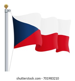 Waving Czech Republic Flag Isolated On A White Background. Vector Illustration. Official Colors And Proportion. Independence Day