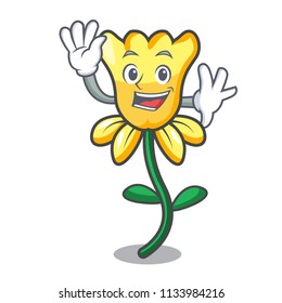Waving daffodil flower character cartoon