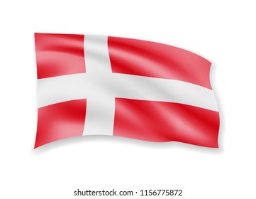 Waving Denmark Flag on white. Flag in the Wind. Vector illustration.