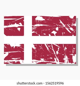 Waving Denmark flag with scratches and shadow in vector. Danish flag icon.