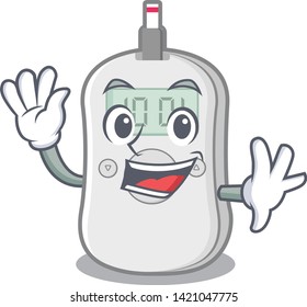 Waving diabetes check machine isolated the cartoon