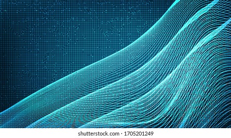 Waving Digital Sound wave on Dynamic Technology Background.