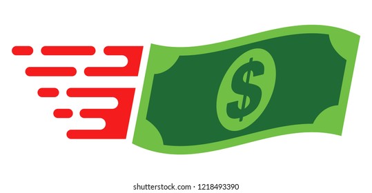 Waving dollar banknote icon with fast speed effect. Vector illustration designed for modern abstract with symbols of speed, rush, progress, energy.