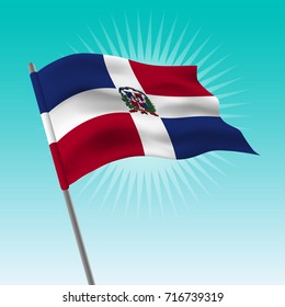 Waving Dominian Republic flag. Vector drawing illustration of flag.