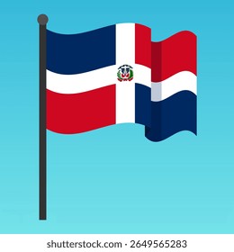 Acenando bandeira dominicana no mastro