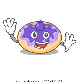 Waving donut blueberry character cartoon
