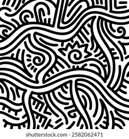 Waving doodle with spirals. Simple illustration. Hand drawn doodle for sticker, postcard, wallpaper, mural, fabric, prints, etc