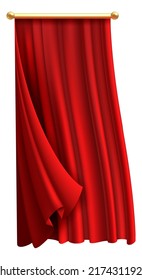 Waving drapes. Realistic hanging red textile curtains