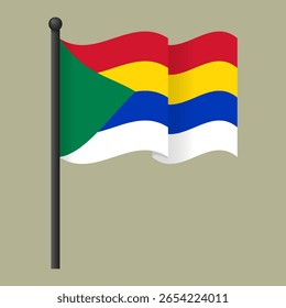 Ondeando la bandera drusa en el asta de la bandera. Ilustración vectorial para uso en contenido educativo, presentaciones culturales, publicaciones de blog y materiales de redes sociales