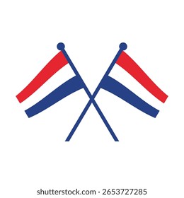 Ondeando banderas holandesas cruzadas en palos – Emblema del Vector de los Países Bajos