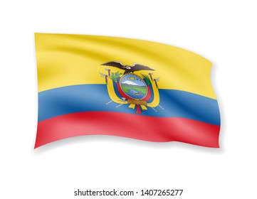 Waving Ecuador flag on white. Flag in the wind vector illustration.