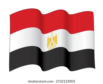 Ondeando la bandera egipcia en la configuración de dos ondas, Ilustración vectorial aislada en el fondo blanco, eps