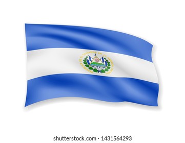Waving El Salvador flag on white. Flag in the wind vector illustration.
