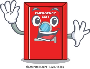 Waving emergency exit door isolated the cartoon