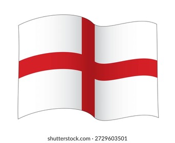 Waving England Flag in Single Wave Configuration, Vektorgrafik einzeln auf weißem Hintergrund, eps