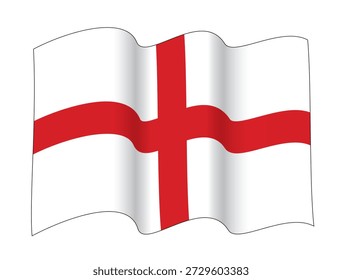 Waving England Flag in Two Waves Configuration, Vektorgrafik einzeln auf weißem Hintergrund, eps