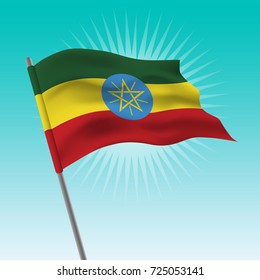 Waving Ethiopian flag. Vector drawing illustration of flag.