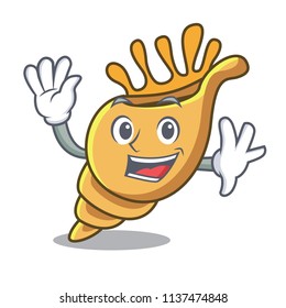 Waving exotic shell character cartoon
