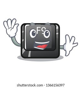 Waving F9 button installed on cartoon keyboard