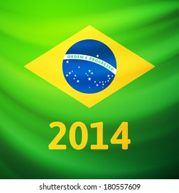 Waving fabric flag of Brazil, vector background illustration