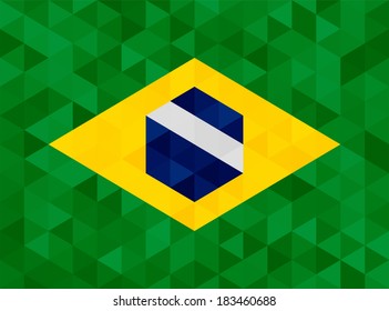 Waving fabric flag of Brazil, vector background illustration