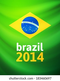 Waving fabric flag of Brazil, vector background illustration