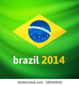 Waving fabric flag of Brazil, vector background illustration