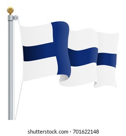 Waving Finland Flag Isolated On A White Background. Vector Illustration. Official Colors And Proportion. Independence Day