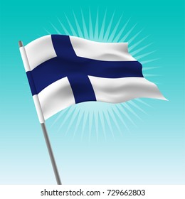 Waving Finland flag. Vector drawing illustration of flag.