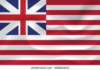 Waving flag of 1776-1777 The grand Union Flag nackground. svg