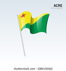 Waving flag of Acre states,federal district of Brazil isolated on gray background