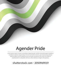 Waving flag of Agender pride on white background. Banner or ribbon vector template 