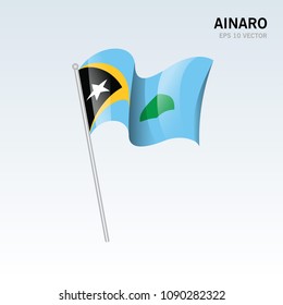 Waving flag of Ainaro districts of Timor Leste on gray background