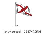 Waving flag of Alabama - state of United States on flagpole. 