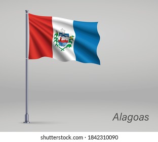 Bandera ondulante de Alagoas - Estado de Brasil en asta. Afiche del día de la independencia 