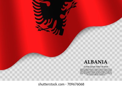 waving flag of Albania on transparent background. Template for independence day. vector illustration