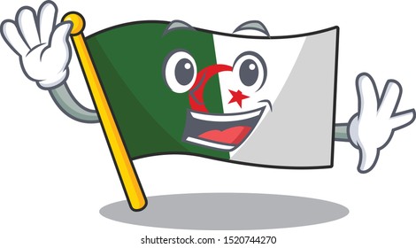 Waving flag algeria fluttering on cartoon pole