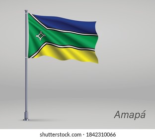 Bandera ondulante de Amapa - Estado de Brasil en asta. Afiche del día de la independencia 