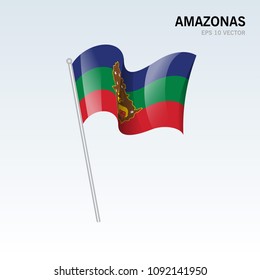 Waving flag of Amazonas states,capital district, federal dependency of Venezuela on gray background